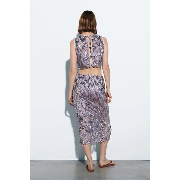 NWT Zara purple sequin and embroidered midi skirt, XS - Picture 4 of 13